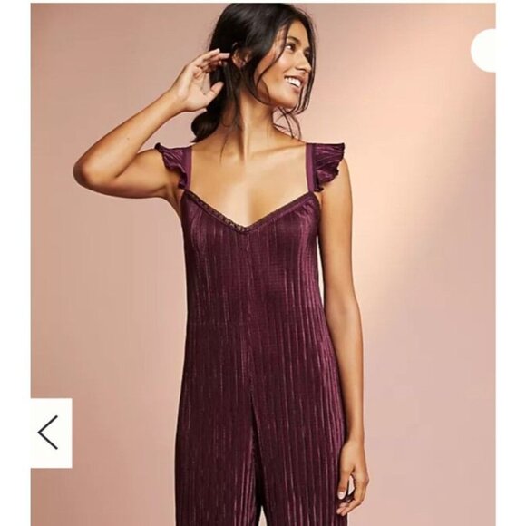 Anthropologie Floreat Willow Sleep Pajamas Pleated Cami Jumpsuit Sz XS - Picture 2 of 10